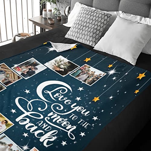 Love You to The Moon and Back Custom Blanket, Pesonalized Throw Blanket with Photos, Super Soft Blankets for Men, Women (30"x40")