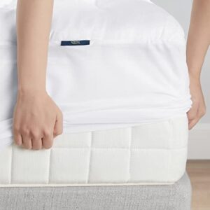 SERTA ComfortSure Breathable Elastic Dobby Check Quilted Pillow Top Mattress Pad Cover with 18" Deep Pocket for All Season, White, King