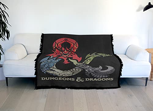 LOGOVISION Dungeons & Dragons Blanket, 50"x60" Dragons in Dragons Woven Tapestry Cotton Blend Fringed Throw