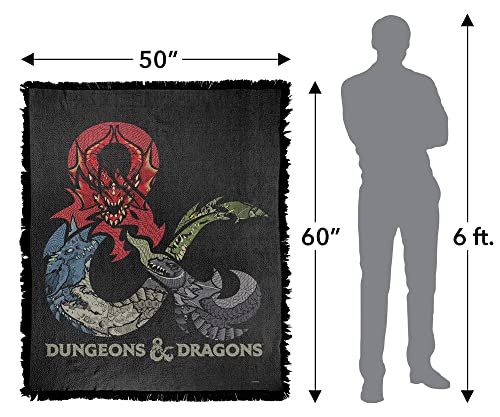 LOGOVISION Dungeons & Dragons Blanket, 50"x60" Dragons in Dragons Woven Tapestry Cotton Blend Fringed Throw