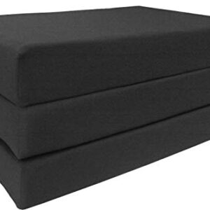 D&D Futon Furniture Black Full Size Shikibuton Trifold Foam Beds 6 x 54 x 75, High Density Resilient White Foam 1.8 lbs, Floor Foam Folding Mats.