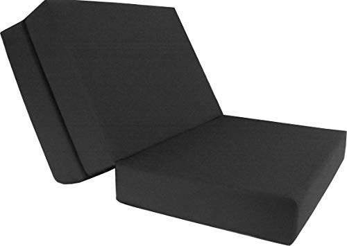 D&D Futon Furniture Black Full Size Shikibuton Trifold Foam Beds 6 x 54 x 75, High Density Resilient White Foam 1.8 lbs, Floor Foam Folding Mats.