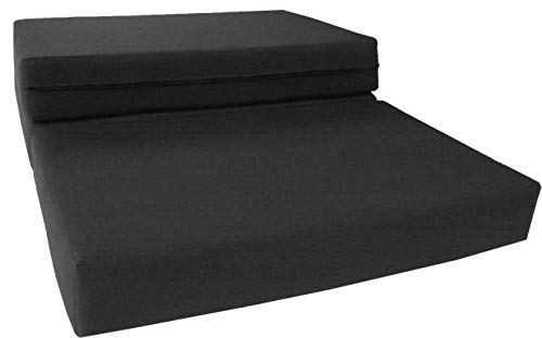 D&D Futon Furniture Black Full Size Shikibuton Trifold Foam Beds 6 x 54 x 75, High Density Resilient White Foam 1.8 lbs, Floor Foam Folding Mats.