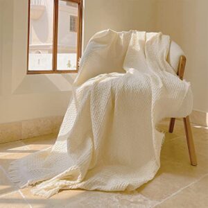 ZonLi Throw Blanket 57 x75 inch Breathable Waffle Weave Throw Blanket for Couch and Bed Versatile Cozy Blanket with Fringes Moderate Thickness and Suitable for Indoor & Outdoor (Beige)