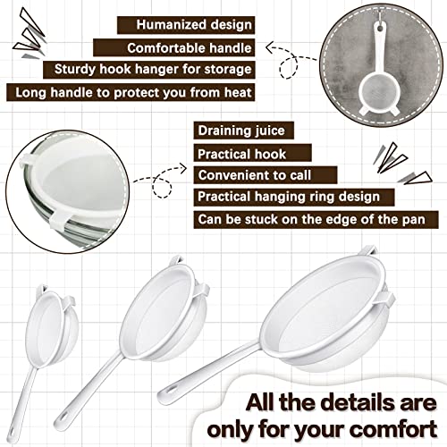 3 Pcs Plastic Nylon Mesh Strainer Colander with Handle Double Ear Fine Food Mesh Strainer Flour Sifter for Baking Kitchen Strainer Kefir Tea Juice Pasta Strainer (3 Inch, 5 Inch, 7 Inch)