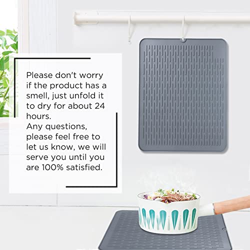 SOSMAR Silicone Drying Mat, XL Size 23” x 18”, Dish Drying Mat, Large Dish Drainer Mat for Kitchen Counter, Heat Resistant Hot Pot Holder, Non-Slip Silicone Sink Mat, BPA Free, Dish Washer Safe, Gray