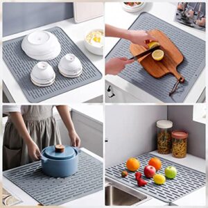 SOSMAR Silicone Drying Mat, XL Size 23” x 18”, Dish Drying Mat, Large Dish Drainer Mat for Kitchen Counter, Heat Resistant Hot Pot Holder, Non-Slip Silicone Sink Mat, BPA Free, Dish Washer Safe, Gray