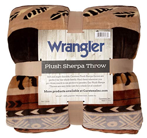 Carstens, Inc Wrangler Buffalo Southwestern Sherpa Fleece 54x68 Throw Blanket, 54" x 68", Brown