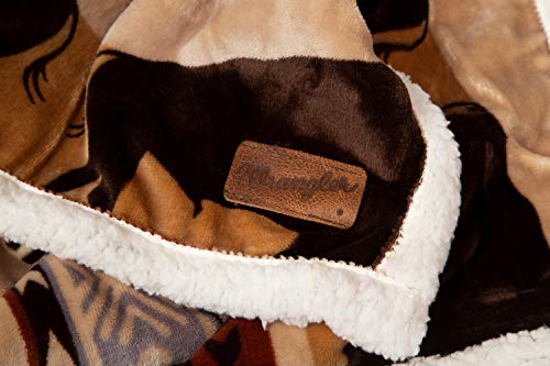 Carstens, Inc Wrangler Buffalo Southwestern Sherpa Fleece 54x68 Throw Blanket, 54" x 68", Brown