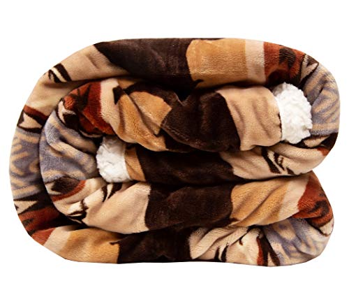 Carstens, Inc Wrangler Buffalo Southwestern Sherpa Fleece 54x68 Throw Blanket, 54" x 68", Brown