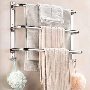 -Shelf,Towel Rack Wall Towel Rack, Stainless Steel Bath Towel Holder,3 Bars, Bathroom and Kitchen Towel Rail, Silver, 40Cm, Waterproof and Rust-Proof