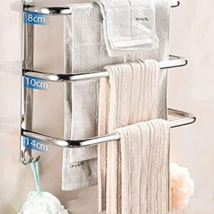 -Shelf,Towel Rack Wall Towel Rack, Stainless Steel Bath Towel Holder,3 Bars, Bathroom and Kitchen Towel Rail, Silver, 40Cm, Waterproof and Rust-Proof