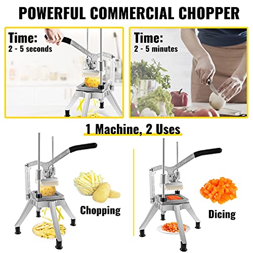 VEVOR Commercial Chopper w/ 4 Replacement Blades Commercial Vegetable Chopper Stainless Steel French Fry Cutter Potato Dicer & Slicer Commercial Vegetable Fruit Chopper for Restaurants & Home Kitchen