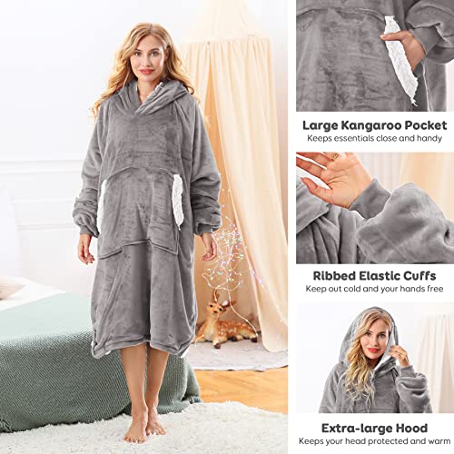 Uttermara Knit Weighted Blanket 15 Pounds 48x72 Inches, Weighted Blankets Knitted, Grey + Blanket Hoodie Women and Men with Giant Front Pocket Elastic Sleeve, Gray