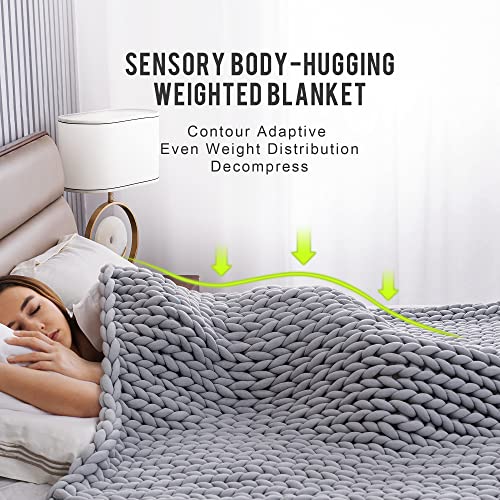 Uttermara Knit Weighted Blanket 15 Pounds 48x72 Inches, Weighted Blankets Knitted, Grey + Blanket Hoodie Women and Men with Giant Front Pocket Elastic Sleeve, Gray