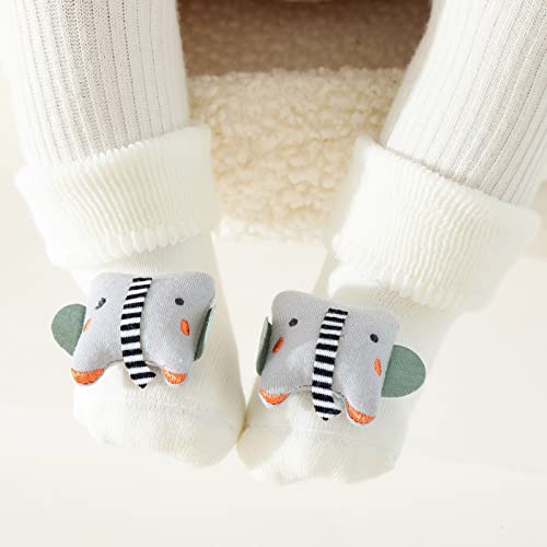 Lykmera Autumn Winter Children Toddler Boys Girls Socks Shoes Floor Sports Shoes Non Slip Warm Cartoon Animal Socks Shoes (White, 18-24 Months)