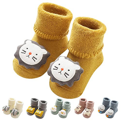 Lykmera Autumn Winter Children Toddler Boys Girls Socks Shoes Floor Sports Shoes Non Slip Warm Cartoon Animal Socks Shoes (White, 18-24 Months)