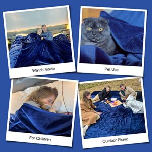 Enimib Oversized King Blanket 120 x 120 Inches, Extra Large Soft Warm Lightweight Flannel Fleece Thick Throw Blanket 10'x 10', Plush Microfiber Fluffy Big Blanket for Couch/Bed/Sofa Camping Navy Blue