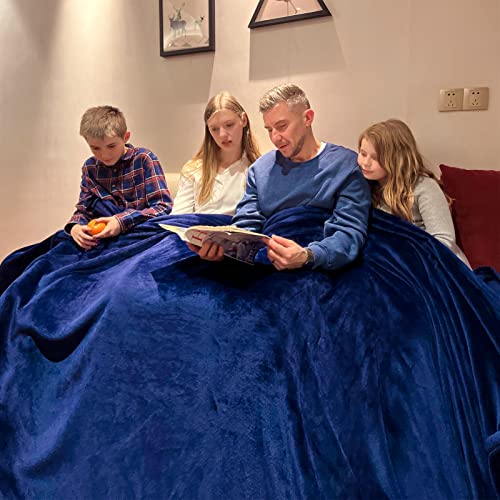 Enimib Oversized King Blanket 120 x 120 Inches, Extra Large Soft Warm Lightweight Flannel Fleece Thick Throw Blanket 10'x 10', Plush Microfiber Fluffy Big Blanket for Couch/Bed/Sofa Camping Navy Blue