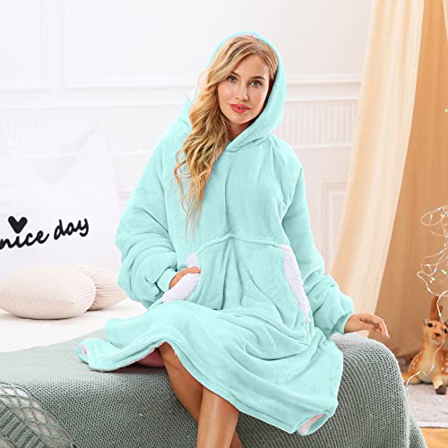 Uttermara Knit Weighted Blanket 15 Pounds 48x72 Inches, Weighted Blankets Knitted, Grey + Blanket Hoodie Women and Men with Giant Front Pocket Elastic Sleeve, Teal