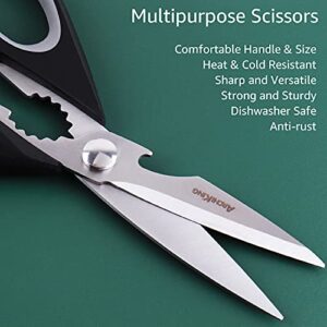 Kitchen Shears with Sheath, ARCHIKING 2pack Sharp Kitchen Scissors,Stainless Steel Scissors,Poultry Shears,Utility Scissors,Office Scissors,Dishwasher Safe for Chicken,fish,meat,BBQ (Black&Green)