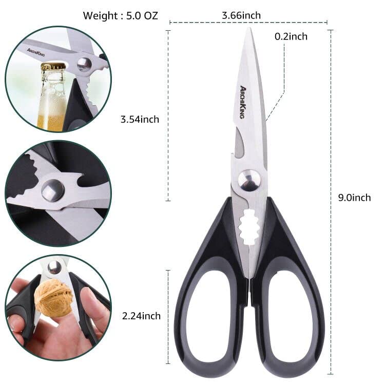 Kitchen Shears with Sheath, ARCHIKING 2pack Sharp Kitchen Scissors,Stainless Steel Scissors,Poultry Shears,Utility Scissors,Office Scissors,Dishwasher Safe for Chicken,fish,meat,BBQ (Black&Green)