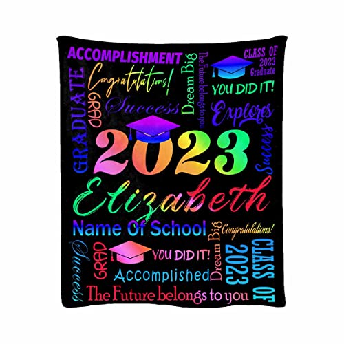 LOSARON Custom Graduates of 2023 Level,Colored Text Blanket for Adult Friends Lovers,Personalized Bed Throw Blanket with Name,Customized Throw Blanket All Season Warm Bedding