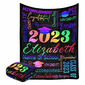 LOSARON Custom Graduates of 2023 Level,Colored Text Blanket for Adult Friends Lovers,Personalized Bed Throw Blanket with Name,Customized Throw Blanket All Season Warm Bedding