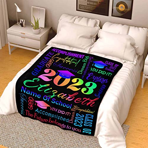 LOSARON Custom Graduates of 2023 Level,Colored Text Blanket for Adult Friends Lovers,Personalized Bed Throw Blanket with Name,Customized Throw Blanket All Season Warm Bedding