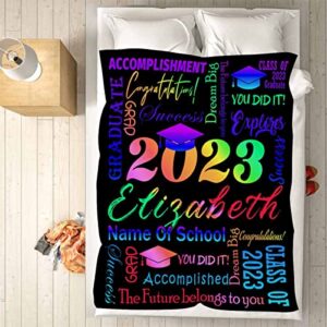 LOSARON Custom Graduates of 2023 Level,Colored Text Blanket for Adult Friends Lovers,Personalized Bed Throw Blanket with Name,Customized Throw Blanket All Season Warm Bedding