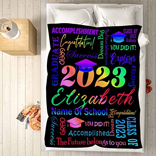 LOSARON Custom Graduates of 2023 Level,Colored Text Blanket for Adult Friends Lovers,Personalized Bed Throw Blanket with Name,Customized Throw Blanket All Season Warm Bedding