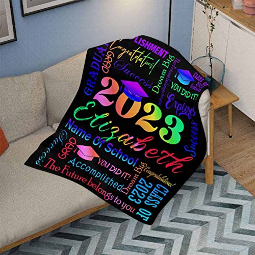 LOSARON Custom Graduates of 2023 Level,Colored Text Blanket for Adult Friends Lovers,Personalized Bed Throw Blanket with Name,Customized Throw Blanket All Season Warm Bedding