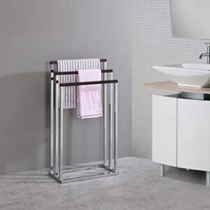 Kings Brand Furniture - Chrome Metal/Walnut Wood Freestanding Towel Rack Stand