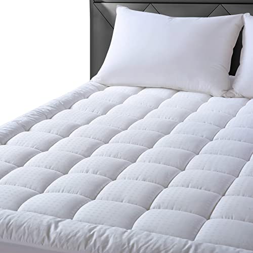 EASELAND King Size Mattress Pad Pillow Top Mattress Cover Quilted Fitted Mattress Protector Cotton Top 8-21" Deep Pocket Cooling Mattress Topper (78x80 Inches, White)