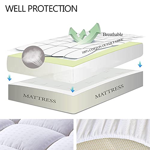 EASELAND King Size Mattress Pad Pillow Top Mattress Cover Quilted Fitted Mattress Protector Cotton Top 8-21" Deep Pocket Cooling Mattress Topper (78x80 Inches, White)