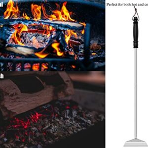 POLIGO Charcoal Grill Ash Rake Hoe for Fireplace Wood Stove Pizza Oven, Stainless Steel BBQ Cleaner Poker Scraper, Elongated Cleaning Tool Accessories for Smoker, Ceramic, Kamado, Vision Grills