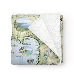 lake tahoe map fleece blanket - hand-drawn original art - soft, cozy, and warm throw blanket for couch - unique gift - 58"x 50"
