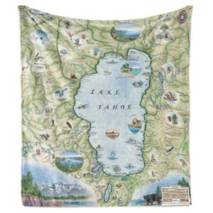 Lake Tahoe Map Fleece Blanket - Hand-Drawn Original Art - Soft, Cozy, and Warm Throw Blanket for Couch - Unique Gift - 58"x 50"