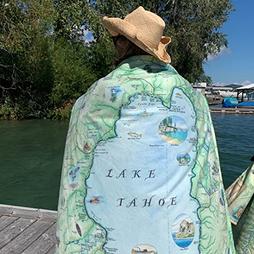 Lake Tahoe Map Fleece Blanket - Hand-Drawn Original Art - Soft, Cozy, and Warm Throw Blanket for Couch - Unique Gift - 58"x 50"