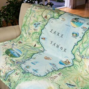 Lake Tahoe Map Fleece Blanket - Hand-Drawn Original Art - Soft, Cozy, and Warm Throw Blanket for Couch - Unique Gift - 58"x 50"