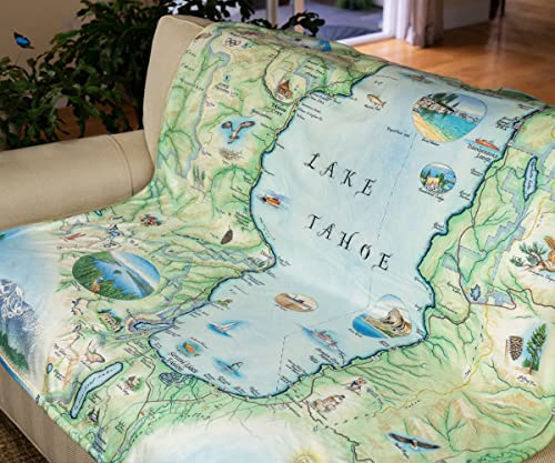 Lake Tahoe Map Fleece Blanket - Hand-Drawn Original Art - Soft, Cozy, and Warm Throw Blanket for Couch - Unique Gift - 58"x 50"