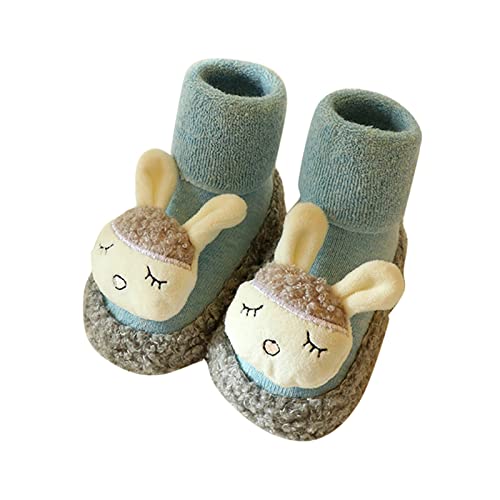 Lykmera Cute Cotton Socks Shoes for Baby Girls Boys Children Toddler Shoes Flat Bottom Non Slip Warm Cartoon Socks Shoes (Blue, 6-12 Months)