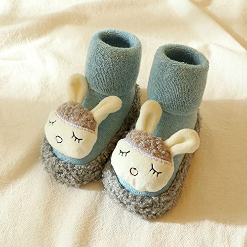 Lykmera Cute Cotton Socks Shoes for Baby Girls Boys Children Toddler Shoes Flat Bottom Non Slip Warm Cartoon Socks Shoes (Blue, 6-12 Months)