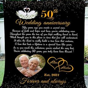 Personalized Golden Wedding Throw Blanket Custom Photo 50th Wedding Anniversary Blanket for Wife Husband Happy 50th Anniversary Wedding Gifts for Parents