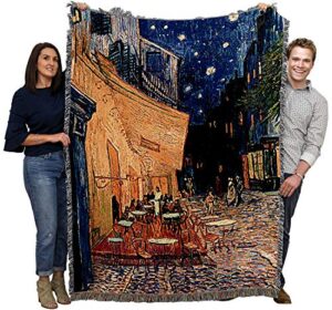 pure country weavers cafe terrace at night blanket by vincent van gogh - fine art gift tapestry throw woven from cotton - made in the usa (72x54)