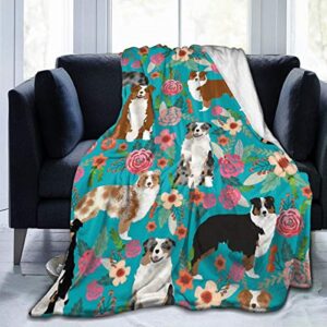 australian shepherd dogs flowers fleece blanket throw lightweight blanket super soft cozy bed warm blanket for living room/bedroom all season (50" × 40", australian shepherd dogs flowers)