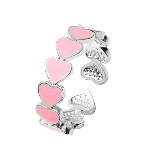 Fashion Heart Shaped Statement Ring for Women Opening Ring Adjustable Rings (Pink, One Size)