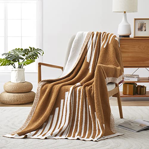 Oli Anderson Triangle Knit Throw Blanket for Couch, Lightweight Cozy Blanket and Throws with Plush Reversible Microfiber, Fluffy Blanket for Travel, Bed, Sofa, 50"x60", Caramel