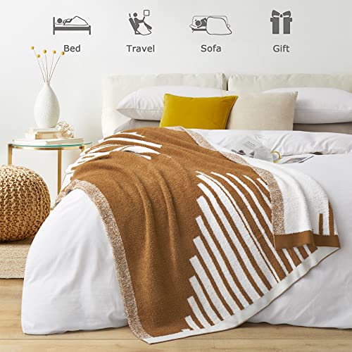 Oli Anderson Triangle Knit Throw Blanket for Couch, Lightweight Cozy Blanket and Throws with Plush Reversible Microfiber, Fluffy Blanket for Travel, Bed, Sofa, 50"x60", Caramel