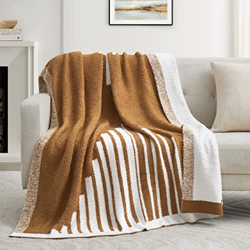 Oli Anderson Triangle Knit Throw Blanket for Couch, Lightweight Cozy Blanket and Throws with Plush Reversible Microfiber, Fluffy Blanket for Travel, Bed, Sofa, 50"x60", Caramel